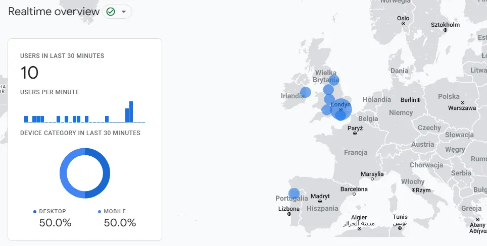 raport ruchu w czasie rzeczywistym - Google Analytics