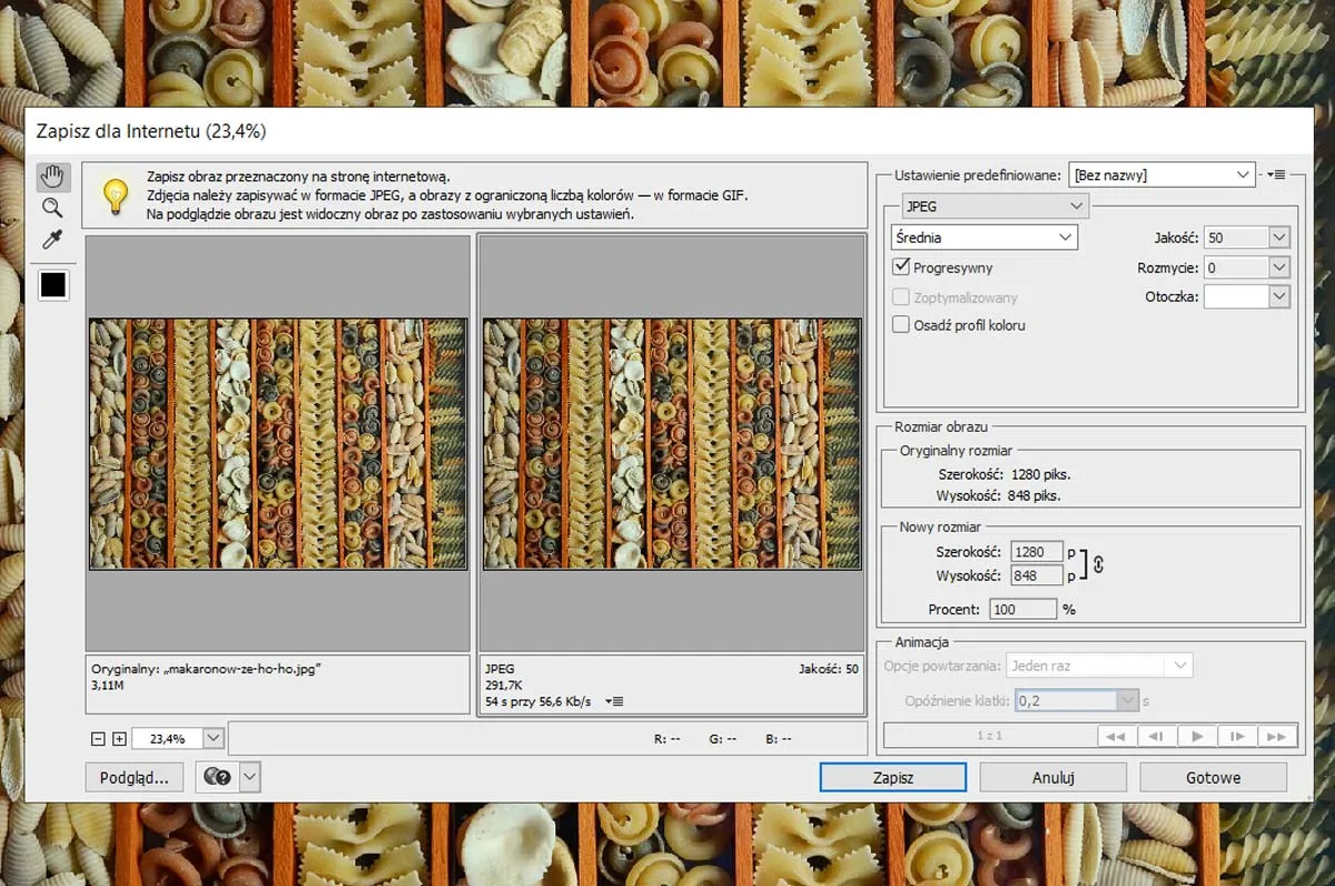 przykład zapisu zdjęcia dla internetu w programie adobe photoshop