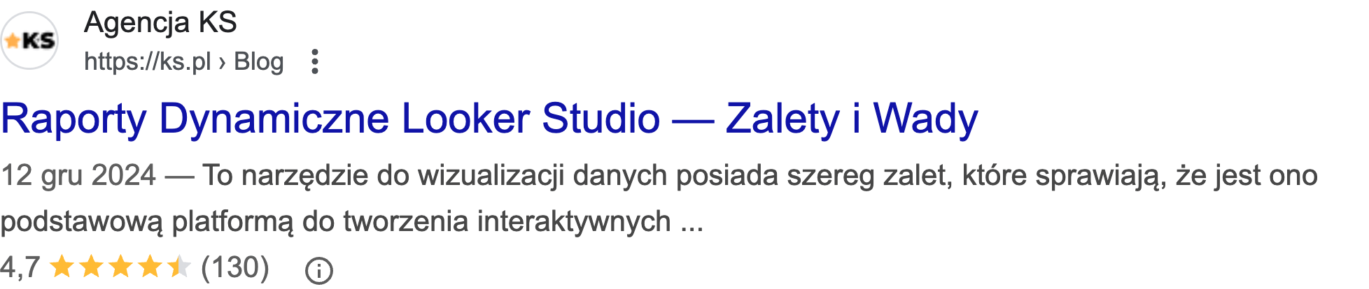 Wynik wyszukiwania z wyświetloną datą oraz oceną gwiazdkową